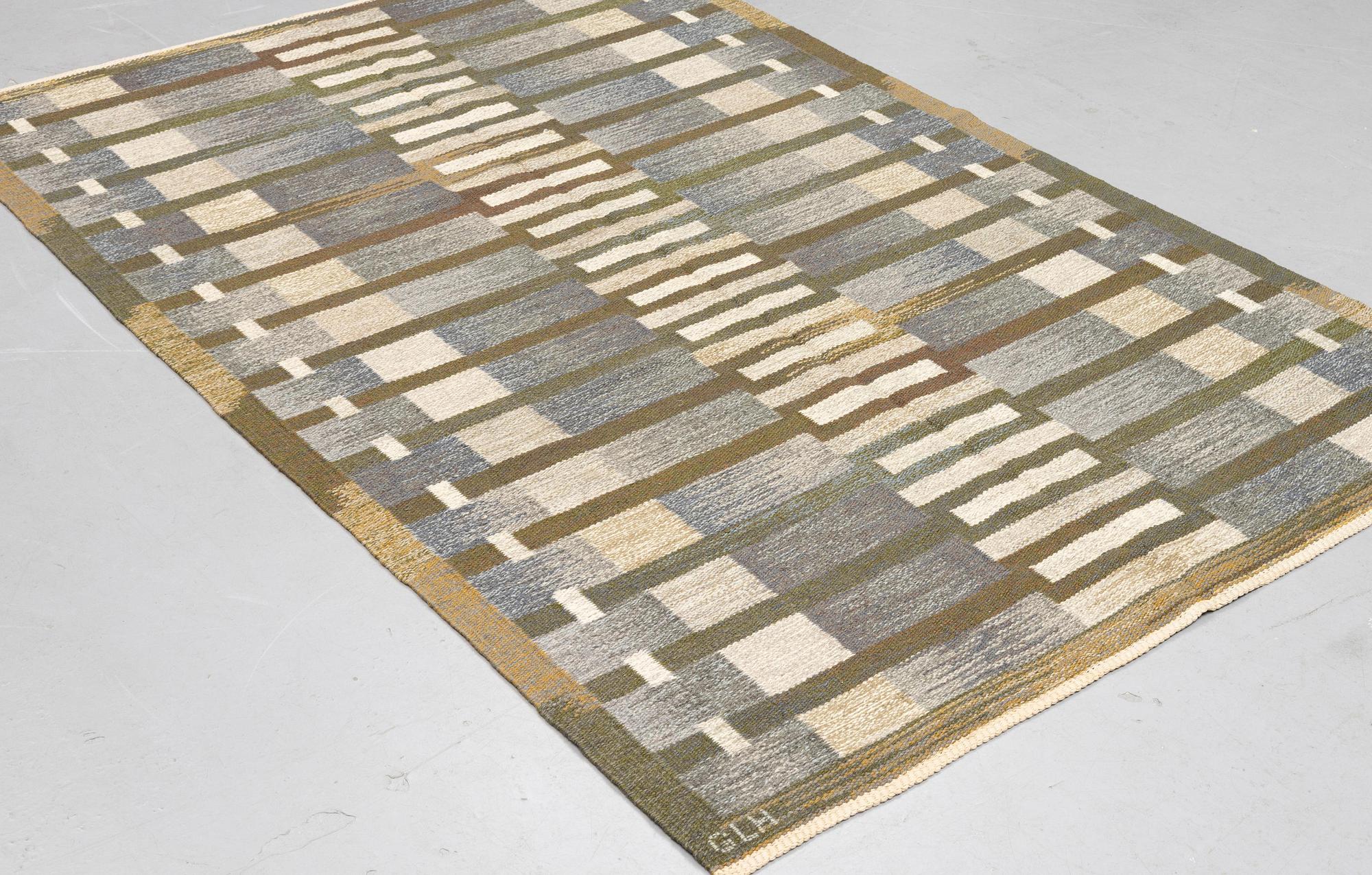 Margareta Grandin-Nettles, a carpet, flat weave, ca 249 x 167 cm, signed GLH MG.