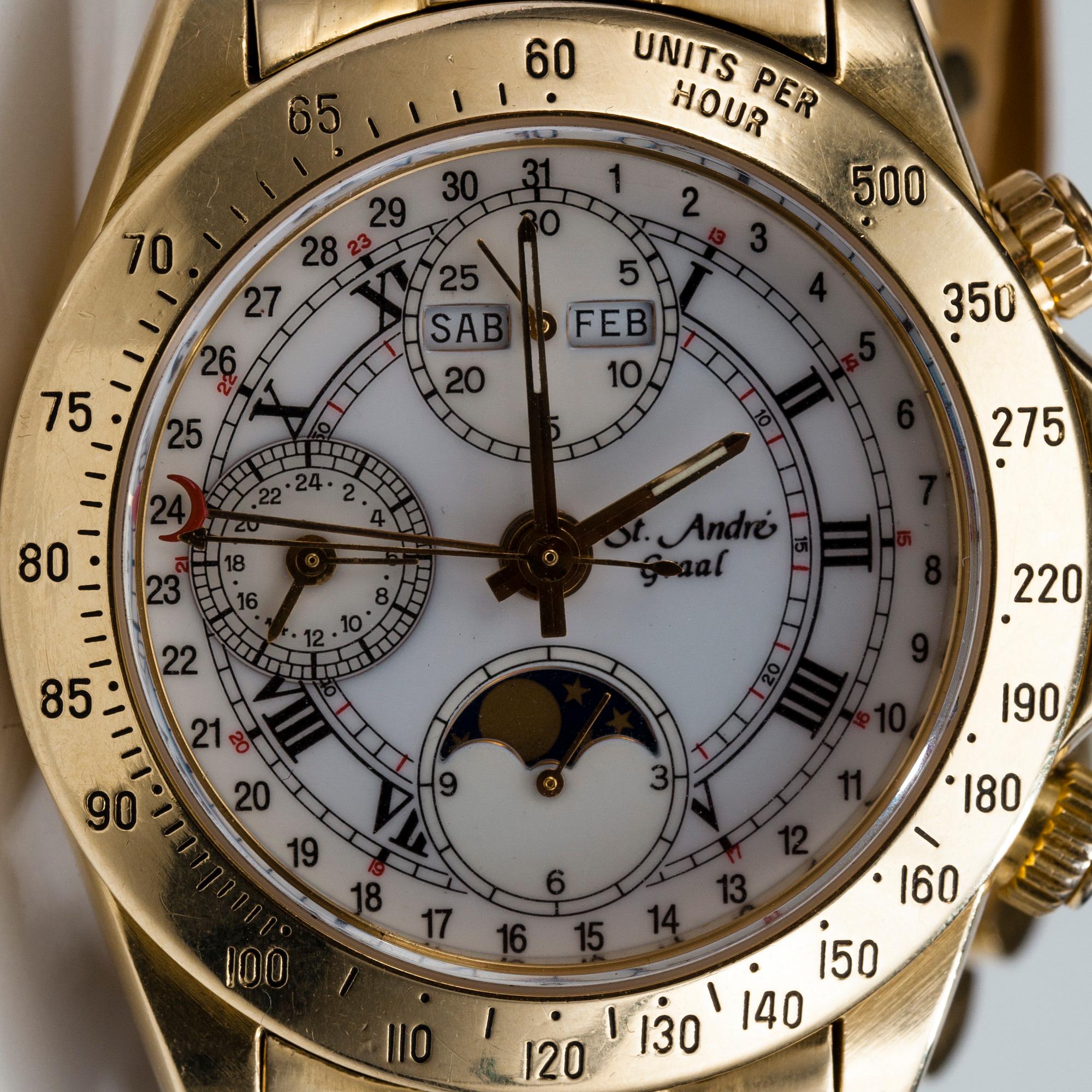 ARMBANDSUR, herr. St, André Graal. 18K guld. Vikt tot. 155,7 g.