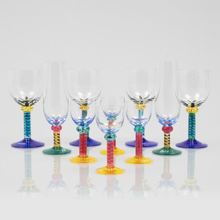 Ken Done, ten glasses, Kosta Boda, Sweden, late 20th century.