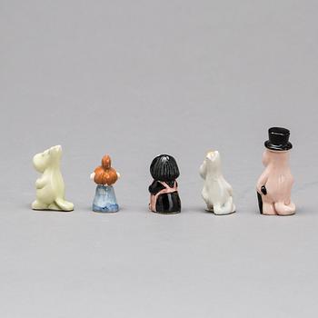 MINI FIGURINER, 5 st, MUMIN, keramik, Signe Hammarsten-Jansson samt Bo Fajans. 1950-tal.