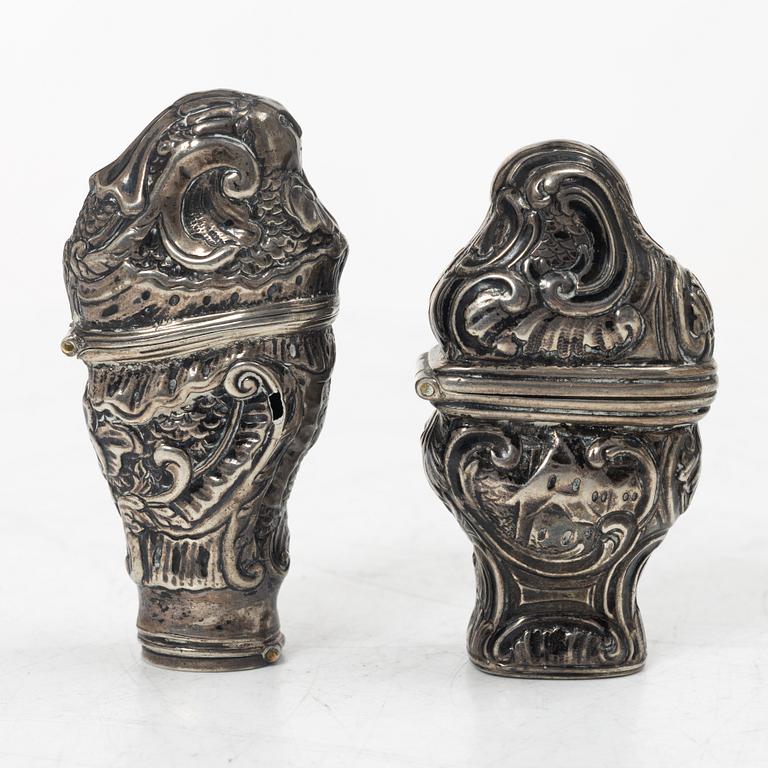 Rokoko, Two silver snuff boxes, Northern Europe, 18th century.