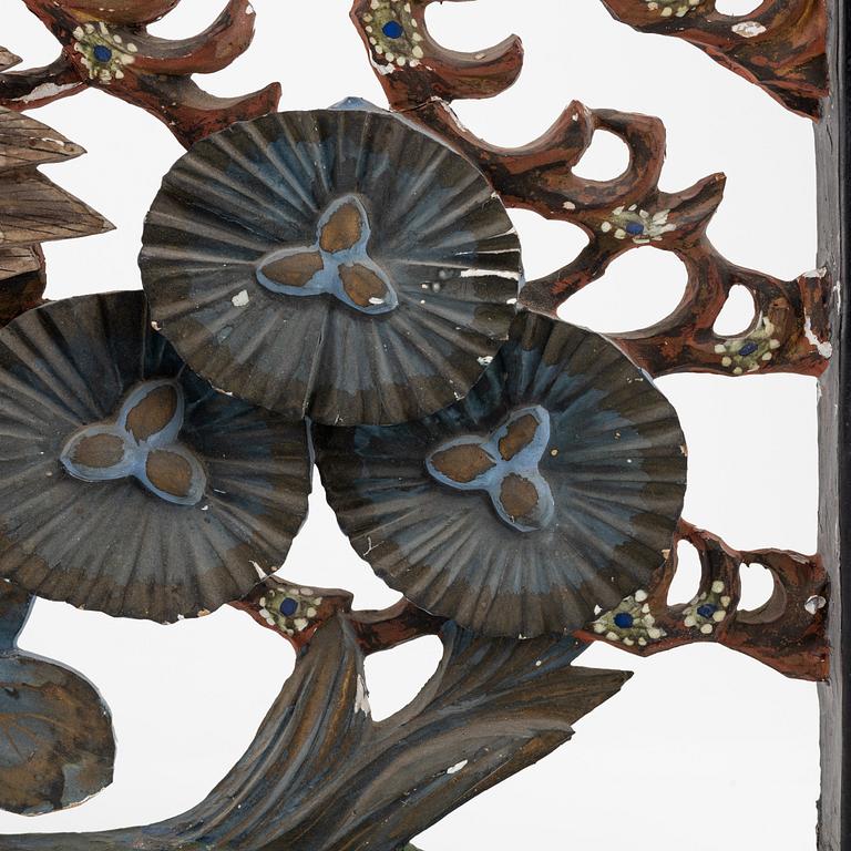 A carved and painted wooden relief, Qing dynasty, presumably 18th Century.