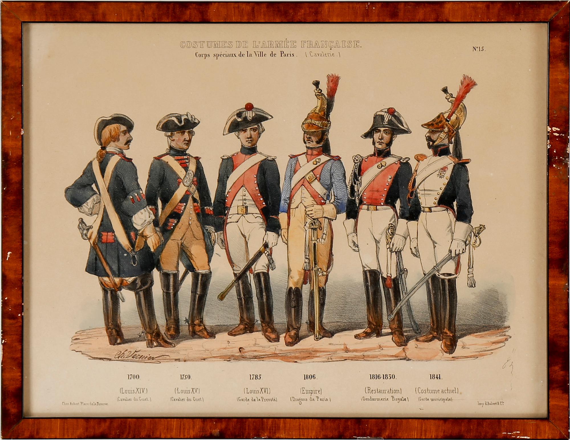 LITOGRAFISKA UNIFORMPLANSCHER, 8 st, Costumes de l'armée Française, 1800-talets slut.