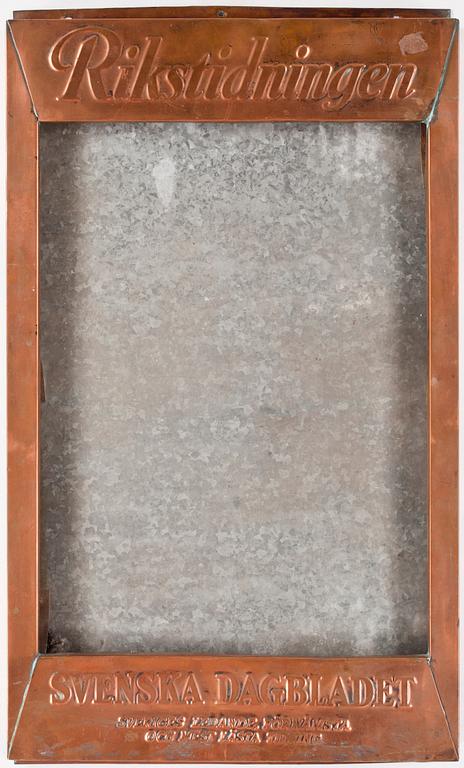 LÖPSEDELSSKYLT, koppar, Svenska dagbladet, 1930/40-tal.
