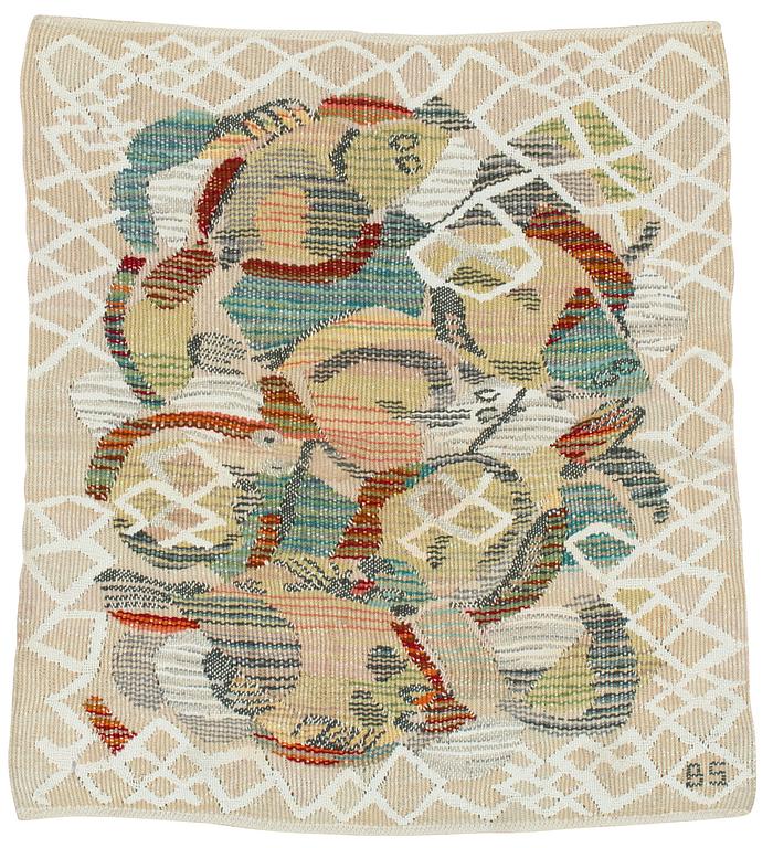 TEXTILE. "Plattfisk". Tapestry variant. 56,5 x 51,5 cm. Signed BS.