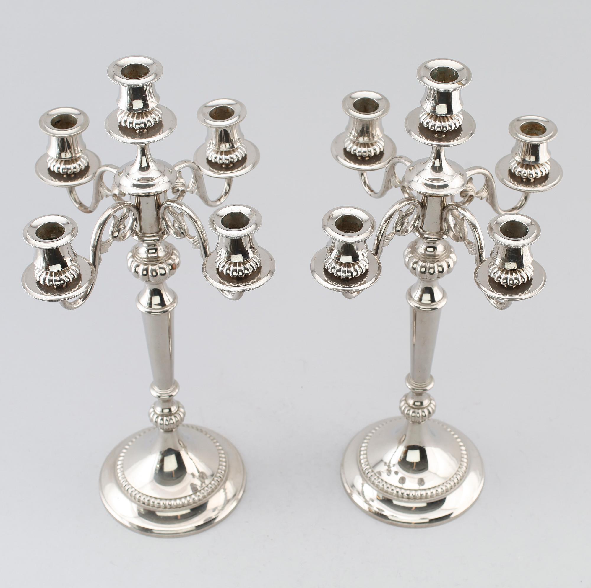 KANDELABRAR, 1 par, nickel, Westerås Metallfabriks AB, 1900-talets andra hälft.