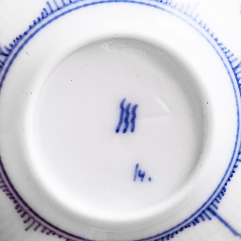 A 73-piece 'Blue Fluted Plain' porcelain tableware set, Copenhagen, Denmark, mostly 1940s-60s.