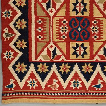 A BED COVER, double-interlocked tapestry (flat weave), ca 217 x 130,5 cm, Scania around 1830,