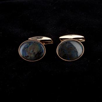 MANCHETTKNAPPAR, guld 14K, spektrolit, Timo Jäkkö, Lahtis, 1900-talets slut.