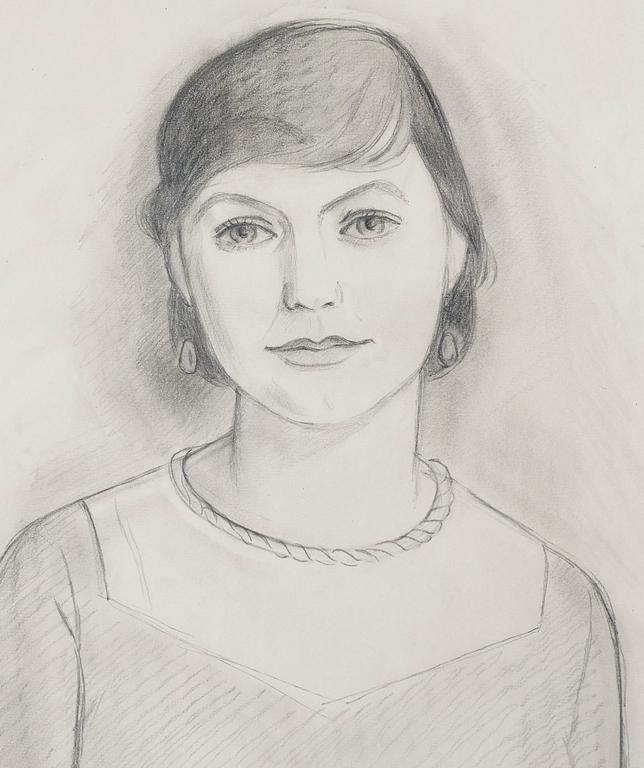 Einar Jolin, blyertsteckning, porträtt av Estrid Ericson, signerad 1932, ram av tenn, Firma Svenskt Tenn, proveniens Estrid Ericson.