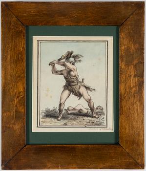 JOHAN GUSTAF SANDBERG, Ink wash, signed  "Souvenir af J. G. Sandberg".
