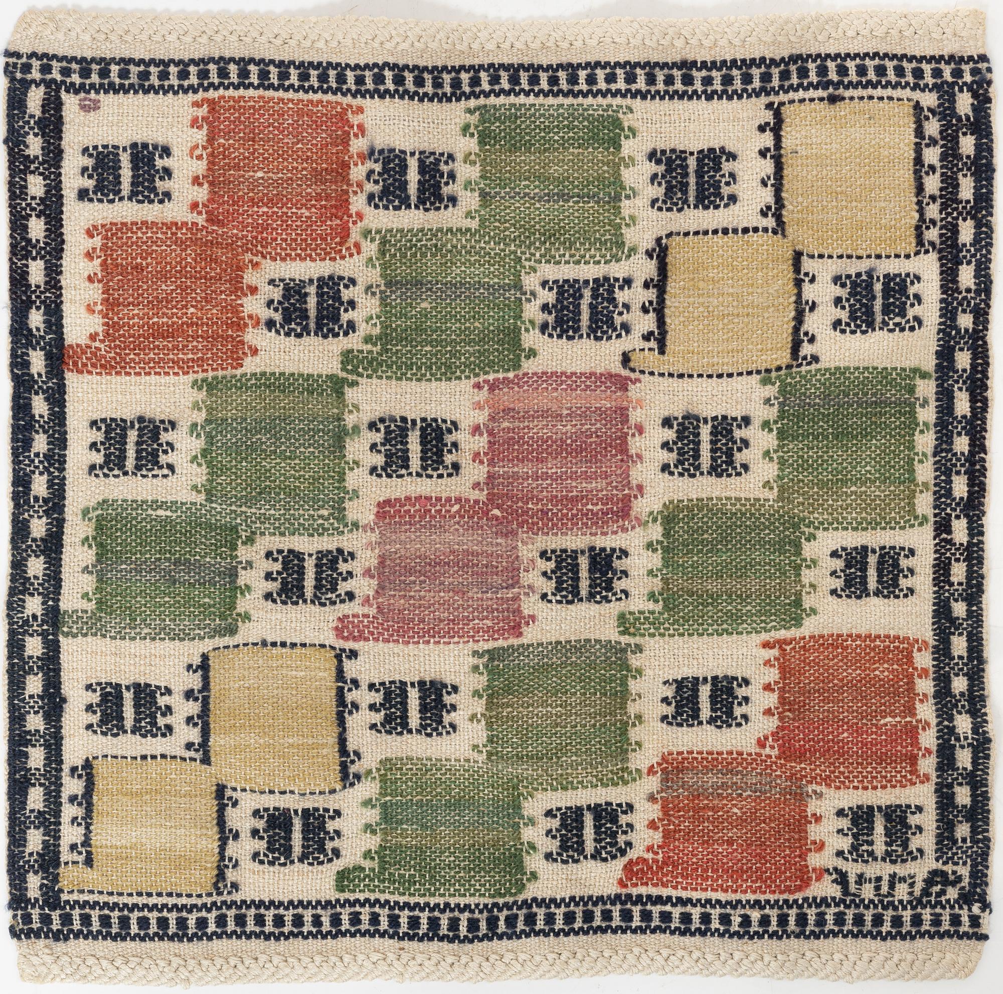 Märta Måås-Fjetterström,  a textile, "Lövendal", flat weave, ca 37 x 38 cm, signed AB MMF.