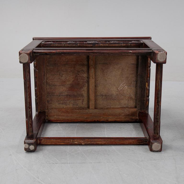 A pair of Chinese hardwood armchairs, presumably late Qing dynasty 19th century.