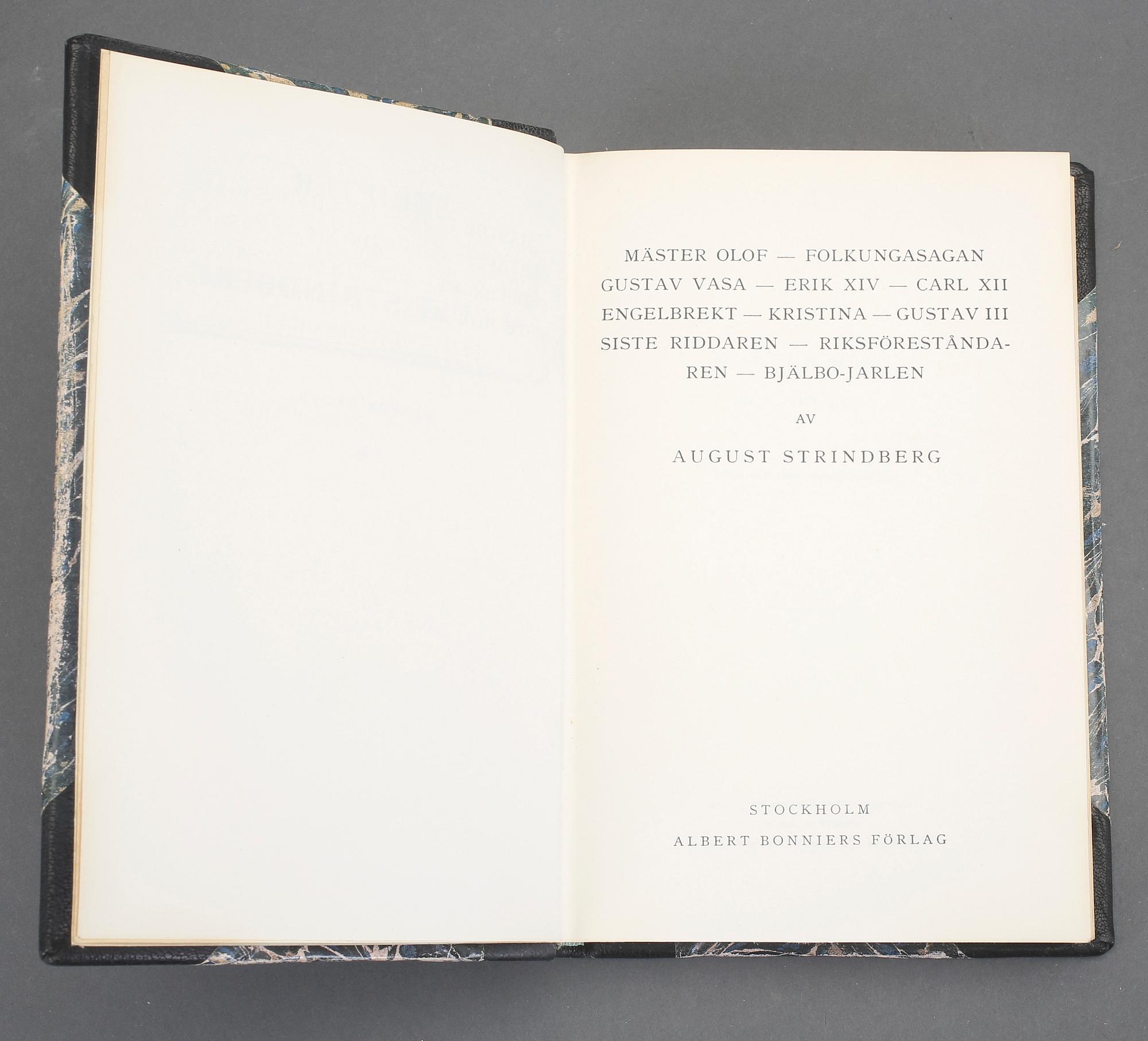 AUGUST STRINDBERG, 14 volymer, bla Inferno och En dåres försvarstal,  Stockholm bl a 1946.