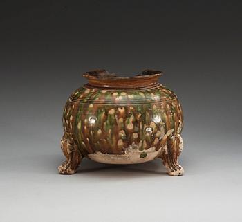 A sancai glazed tripod censer, Tang dynasty (618-907).