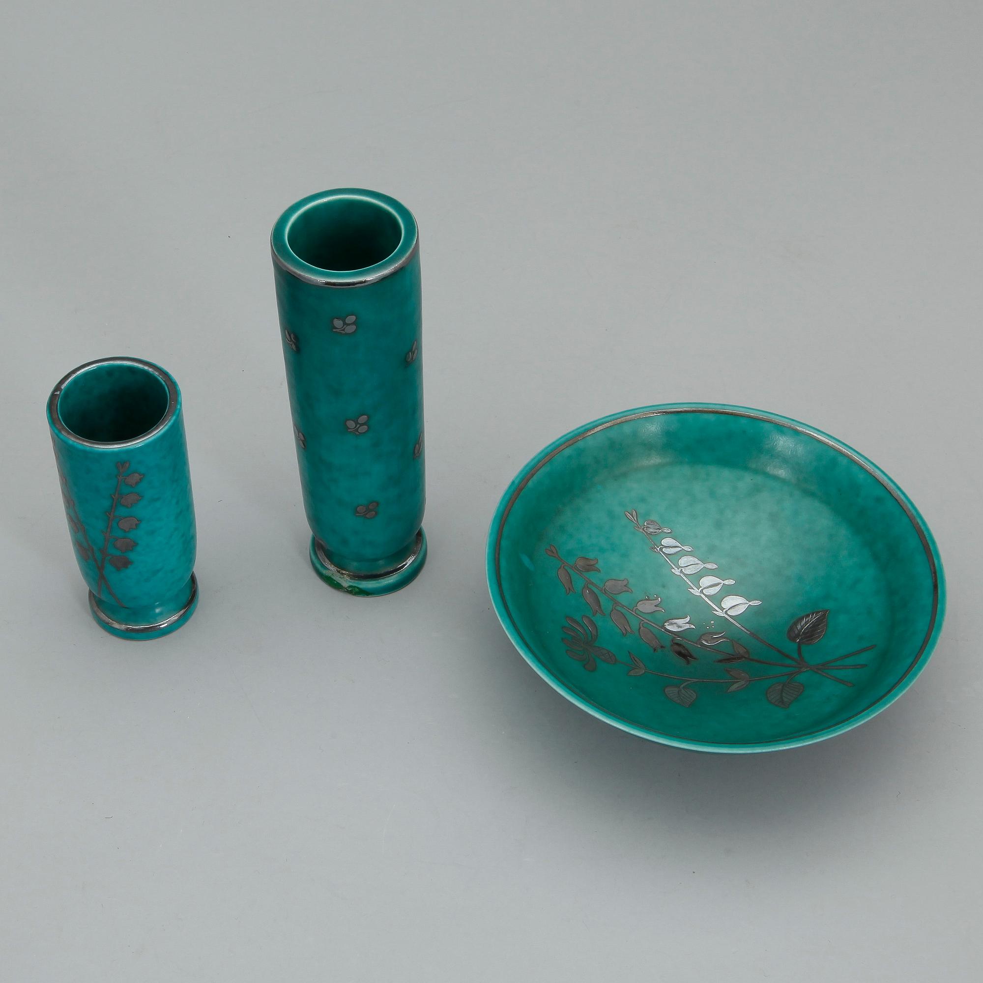 SKÅL samt VASER, 1+2, "Argenta", Wilhem Kåge, Gustavsberg.
