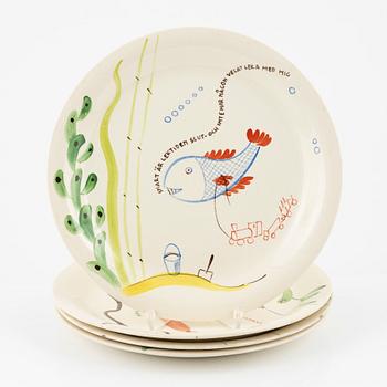 Stig Lindberg, tallrikar, 9 st, "Löja", Gustavsberg.