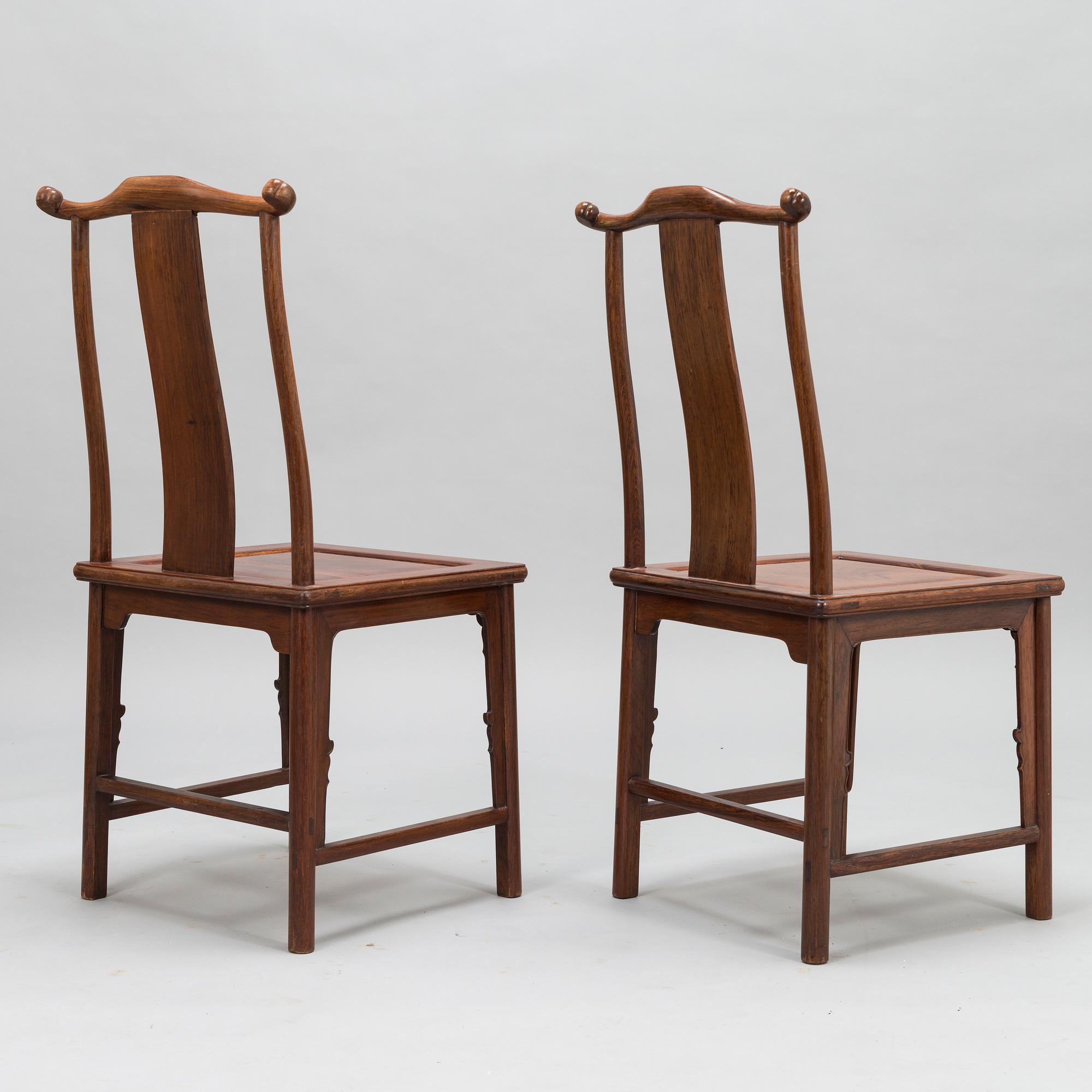 A pair of  20th Century hardwood Chinese 'Hat Chairs'.
