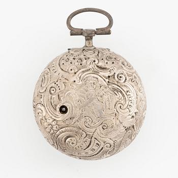 Lincke, Copenhagen, a silver case pocket watch, mid 18th century.