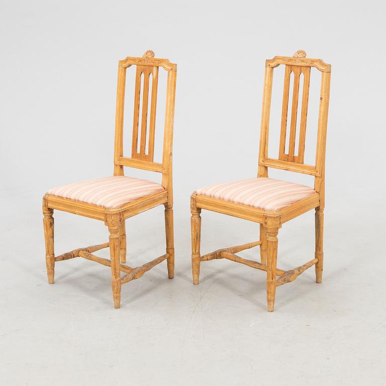 Chairs, a pair of late Gustavian style, and table in Gustavian style, 18th/19th century.