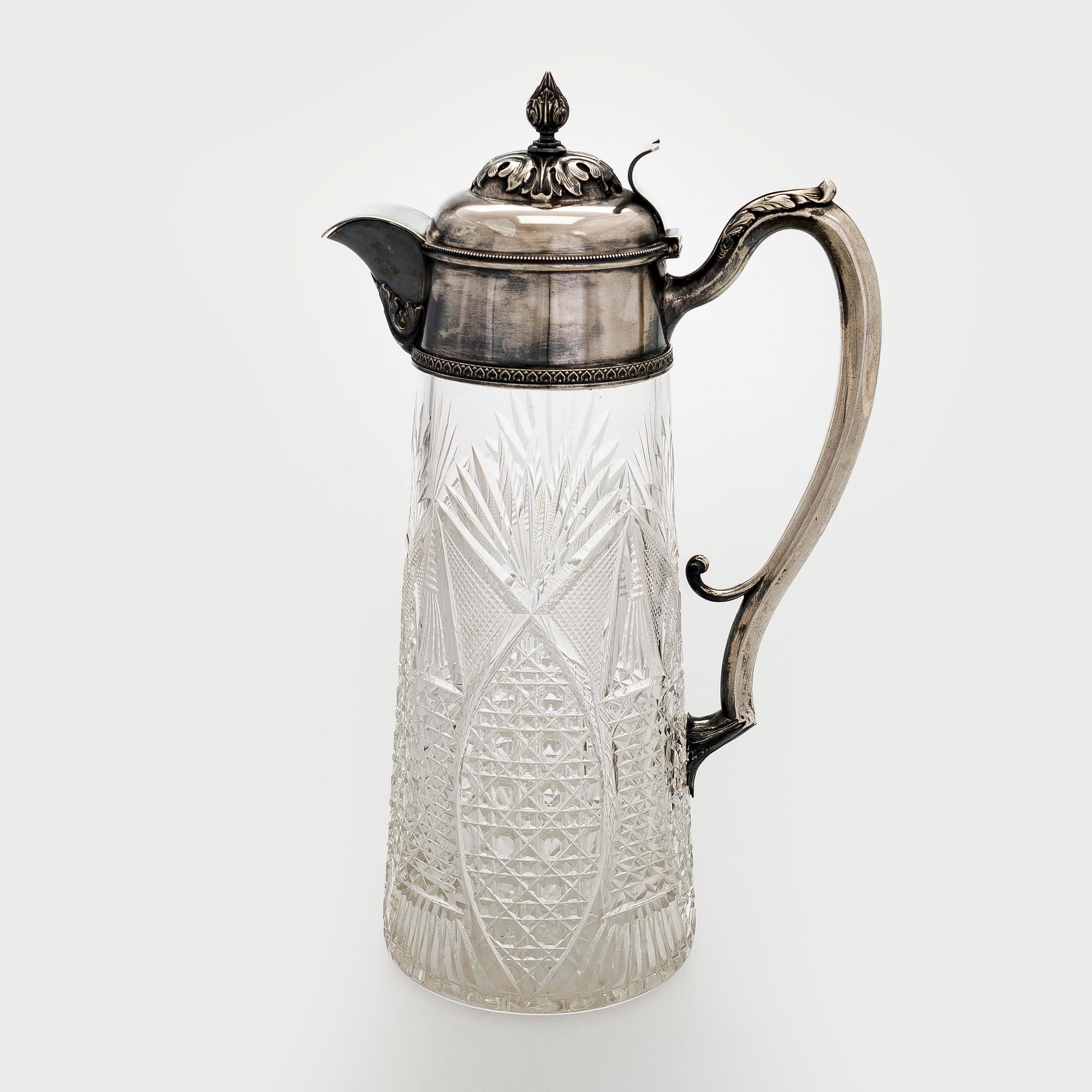 A silver mounted cut glass ewer, St. Petersburg, around year 1900.