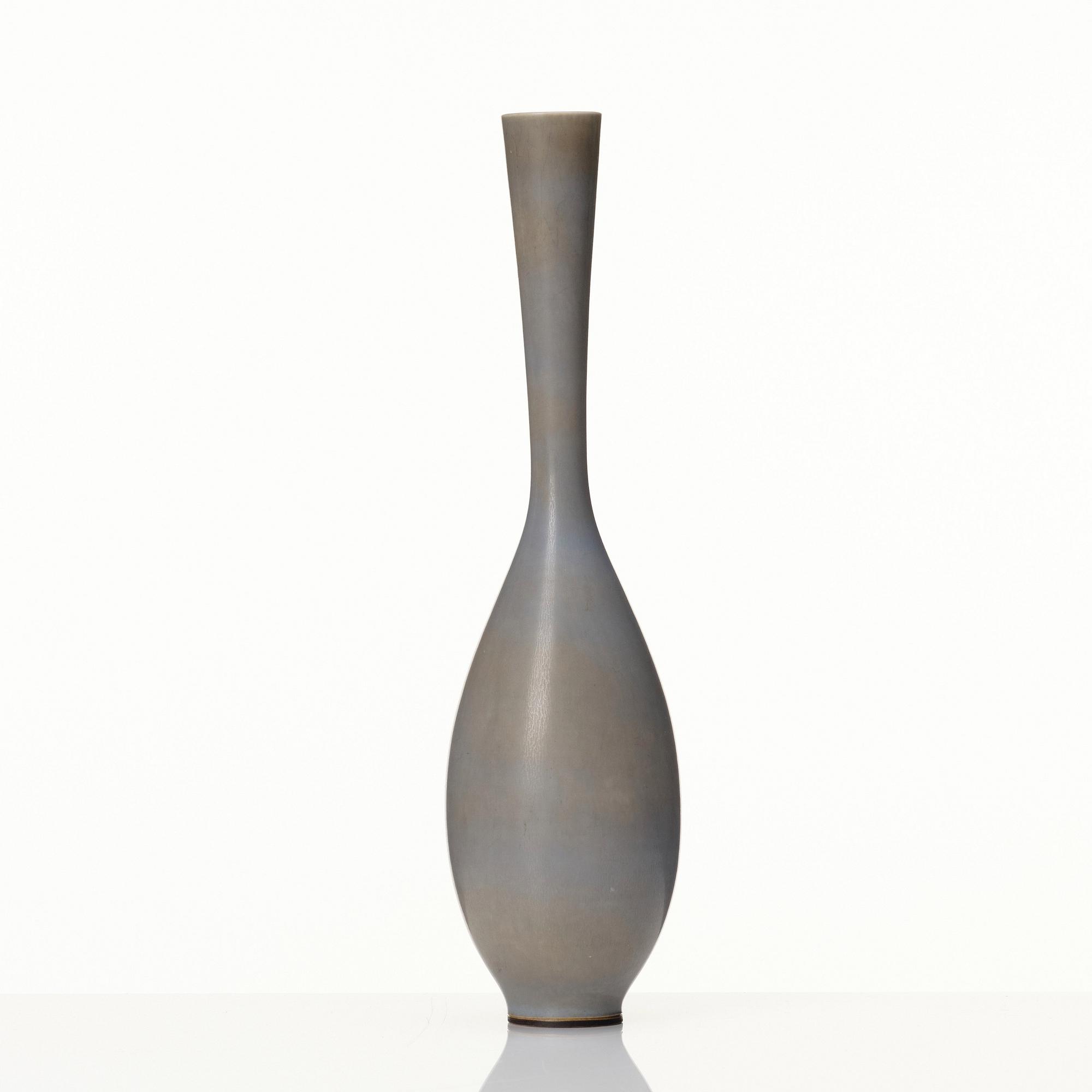 Berndt Friberg, a pale blue and beige 'rabbit's' fur glazed stoneware vase, Gustavsberg Studio 1956.