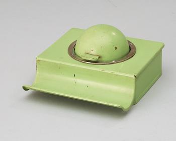 A Marianne Brandt enameled metal inkstand, a stamp dryer, and a bookend, Ruppelwerk, Gotha, Germany 1930's.