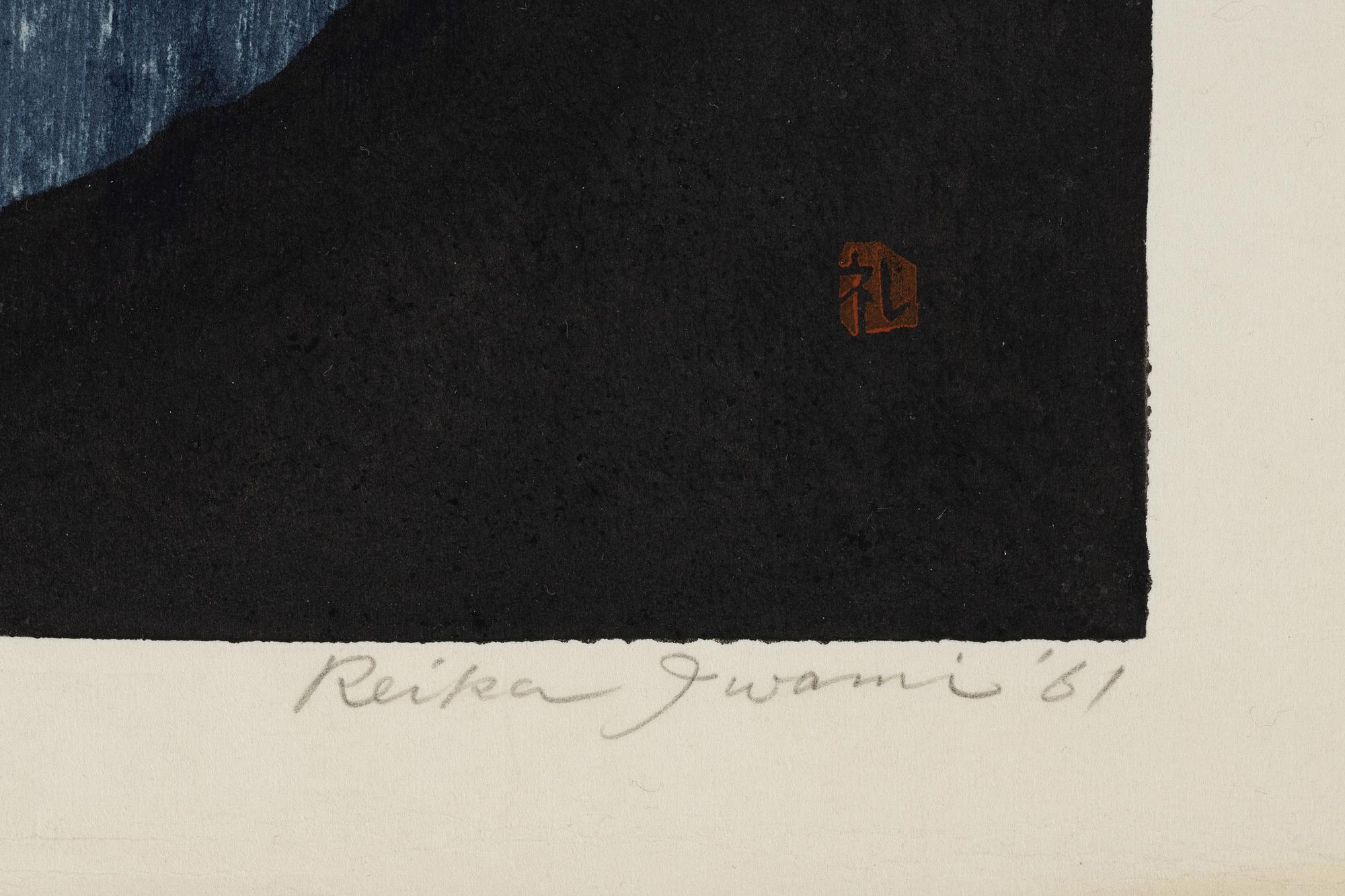 Reika Iwami, two woodblock prints in colours, 1961, signed.