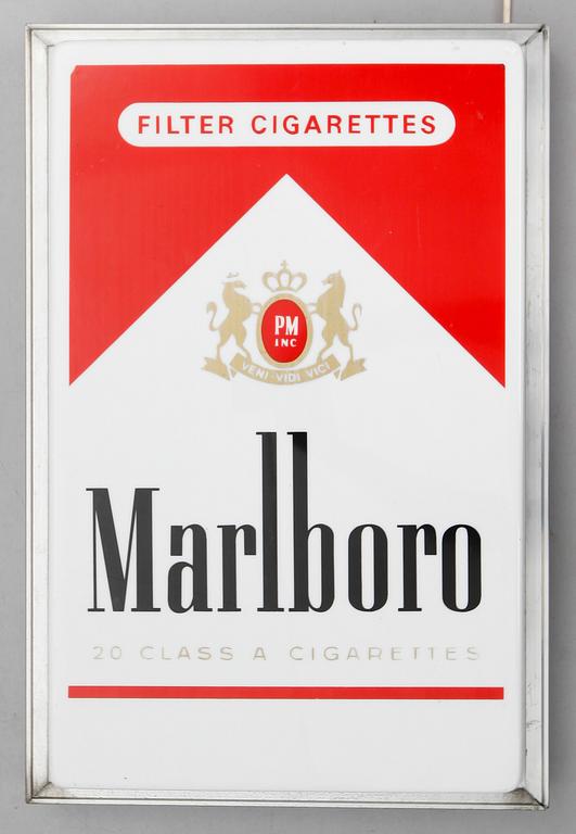 REKLAMSKYLT, Marlboro, plast och metall, 1900-talets andra hälft.