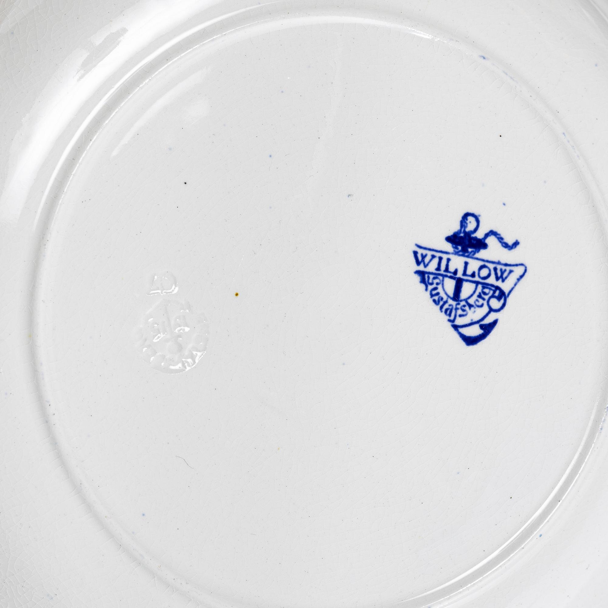 Gustavsberg, servisdelar, 69 st, "Willow", tidigt 1900-tal.