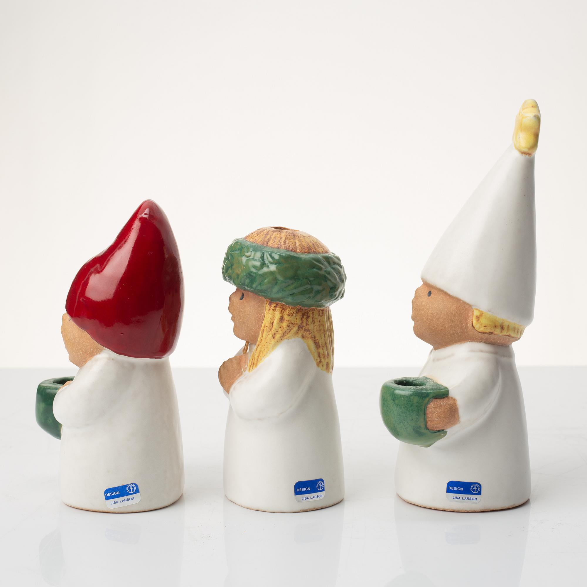 Lisa Larson, figuriner, 3 st, stengods, "Advent", Rörstrand.