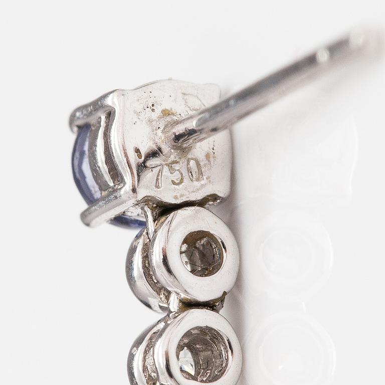 KORVAKORUPARI, 18K valkokultaa, timantteja n. 0.24 ct yht, turmaliini, peridootti, sitriini, kordieriitt ja tahitihelmiä.