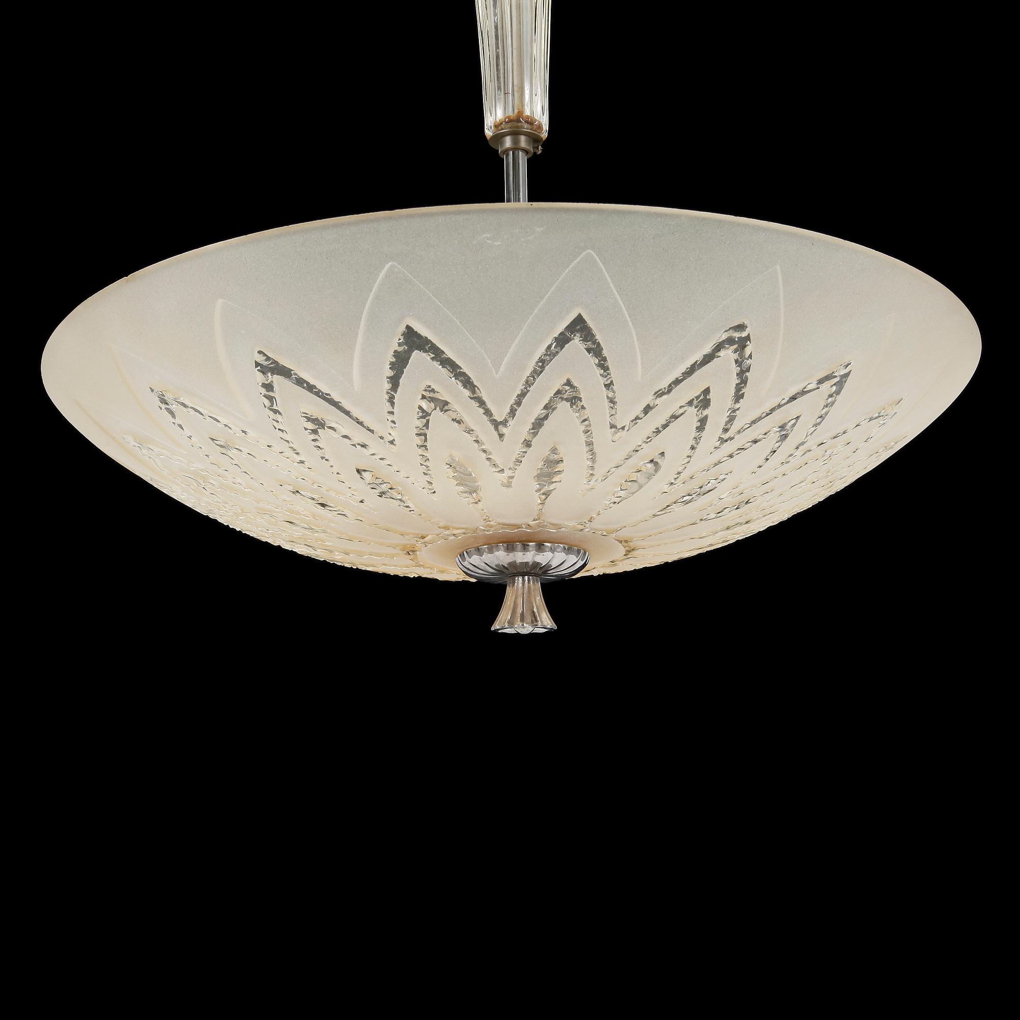 TAKLAMPA, Orrefors, omkring 1900-talets mitt. Höjd ca 63 cm.