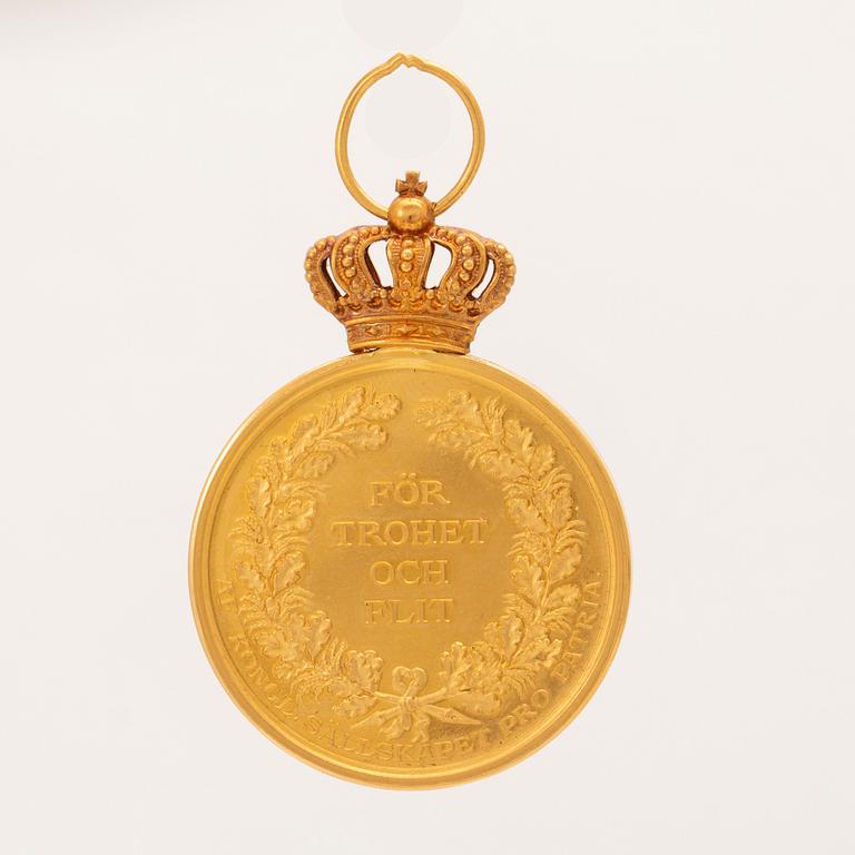 Medalj, guld, "för trohet och flit", Pro Patria, Gustaf V, 1914.