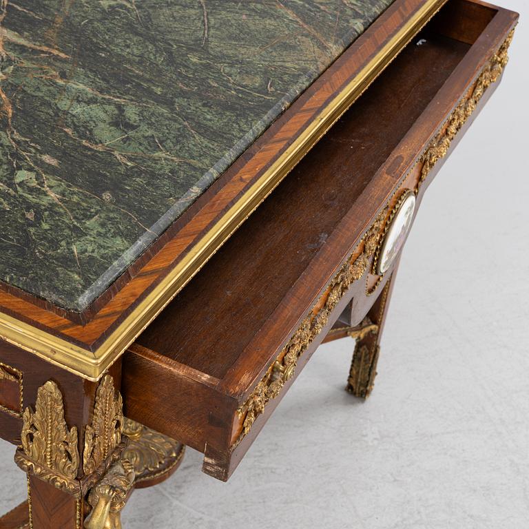 A Louis XVI-style gilt-brass mounted console table, circa 1900.