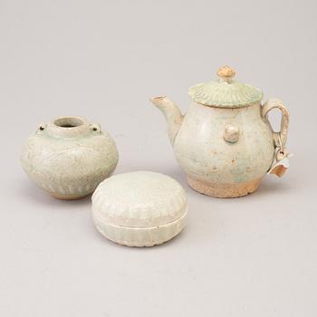 An earthenware pot with cover, box with cover and jar, Song dynasty.