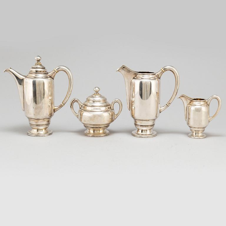 KAFFESERVIS, 5 delar, silver, Österrike/Ungern, omkring 1900.