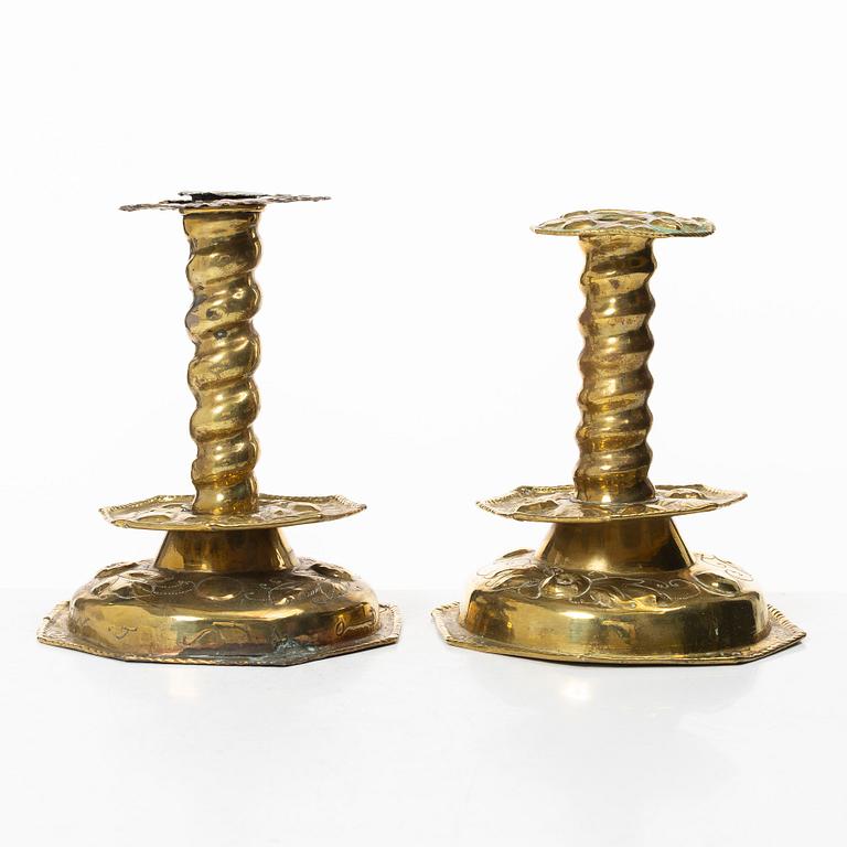 Two Baroque candle sticks, 18th Century.