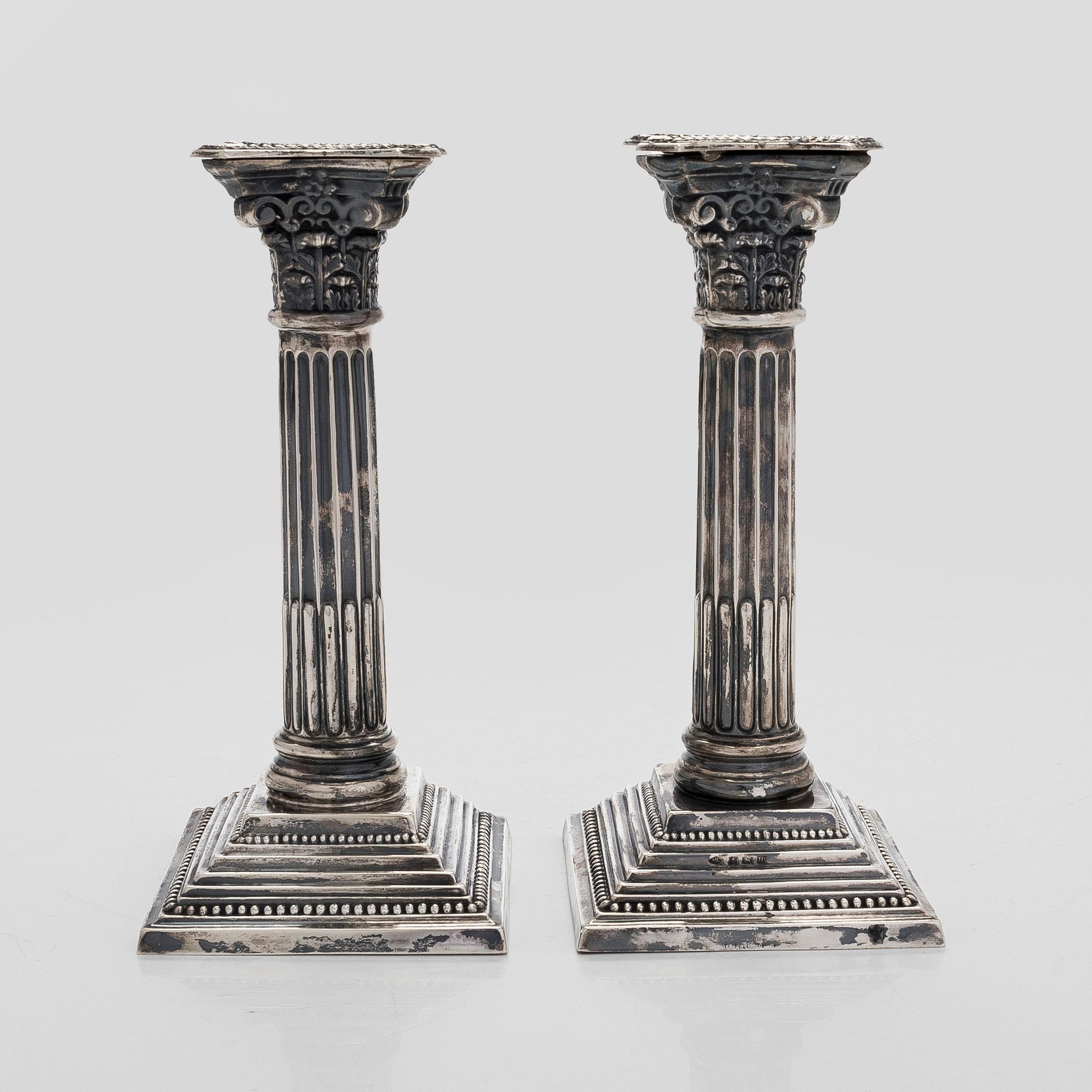 A pair of silver candlesticks, Birmingham, England 1969.