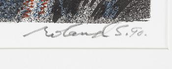 Roland Svensson, portfolio with 4 lithographs in colours, signed 166/400 and a faksimil, 1990.