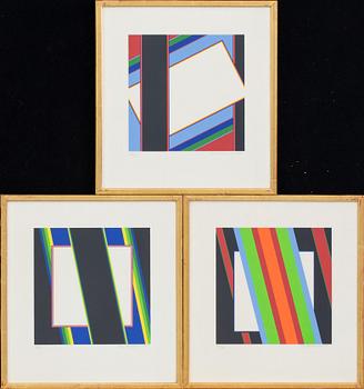 THREE PETER FREUDENTHAL, COLOURED PRINTS signed, dated 1975 and numbered 14/36.
