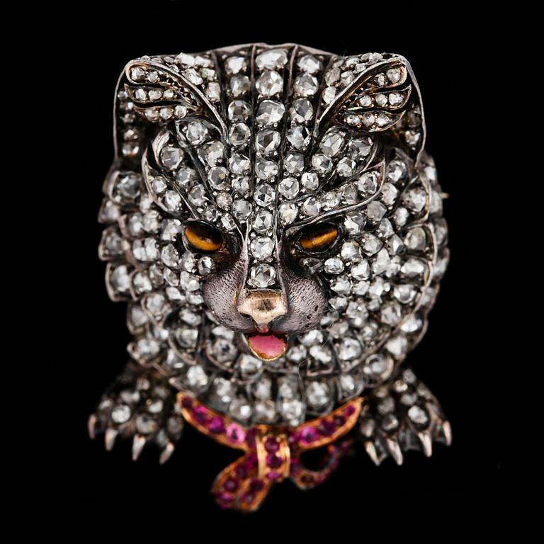 BROSCH, rosenslipade diamanter, i from av hund eller katt.