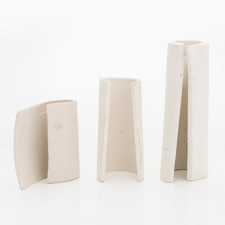 Kyllikki Salmenhaara, three stoneware ' Winding' sculptures signed KS ...