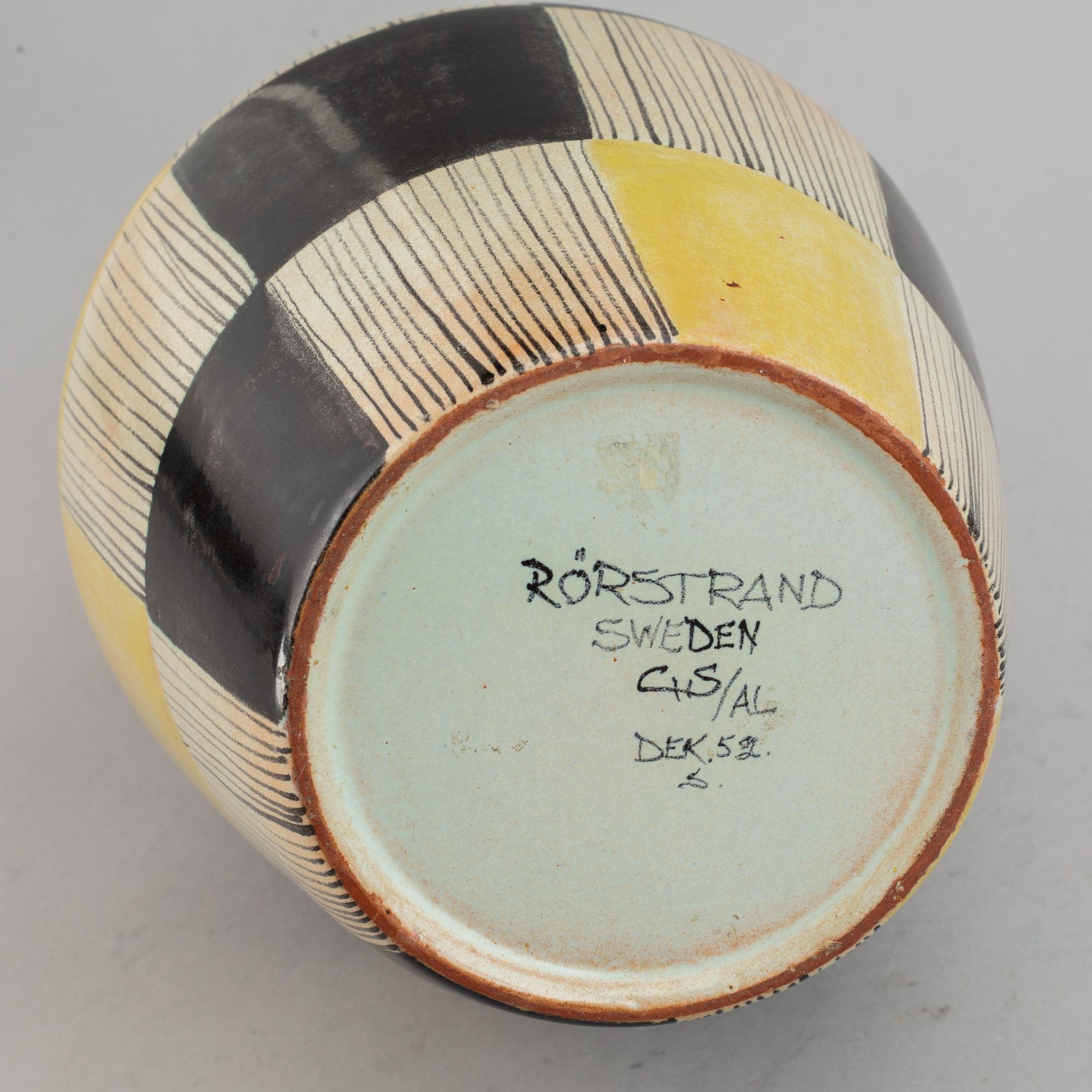 Carl-Harry Stålhane, vas, s k "Torro-fajans", dekor av Aune Laukkanen, Rörstrand, omkring 1952.