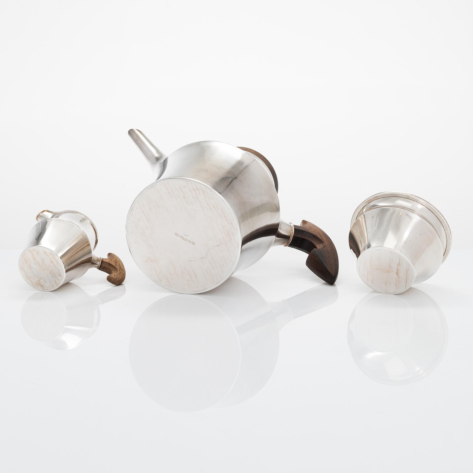 Tapio Wirkkala, A 3-piece 'TW176' silver coffee set, marked TW, Kultakeskus, Hämeenlinna, Finland 1966 and 1968.