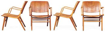 A set of 4 Peter Hvidt and Orla Molgaard Nielsen easy chairs, Fritz Hansen, Denmark 1950's.