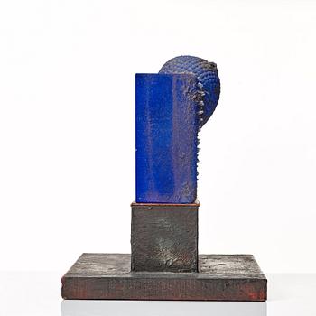Bertil Vallien, a unique sand cast blue glass sculpture, Kosa Boda, Sweden.