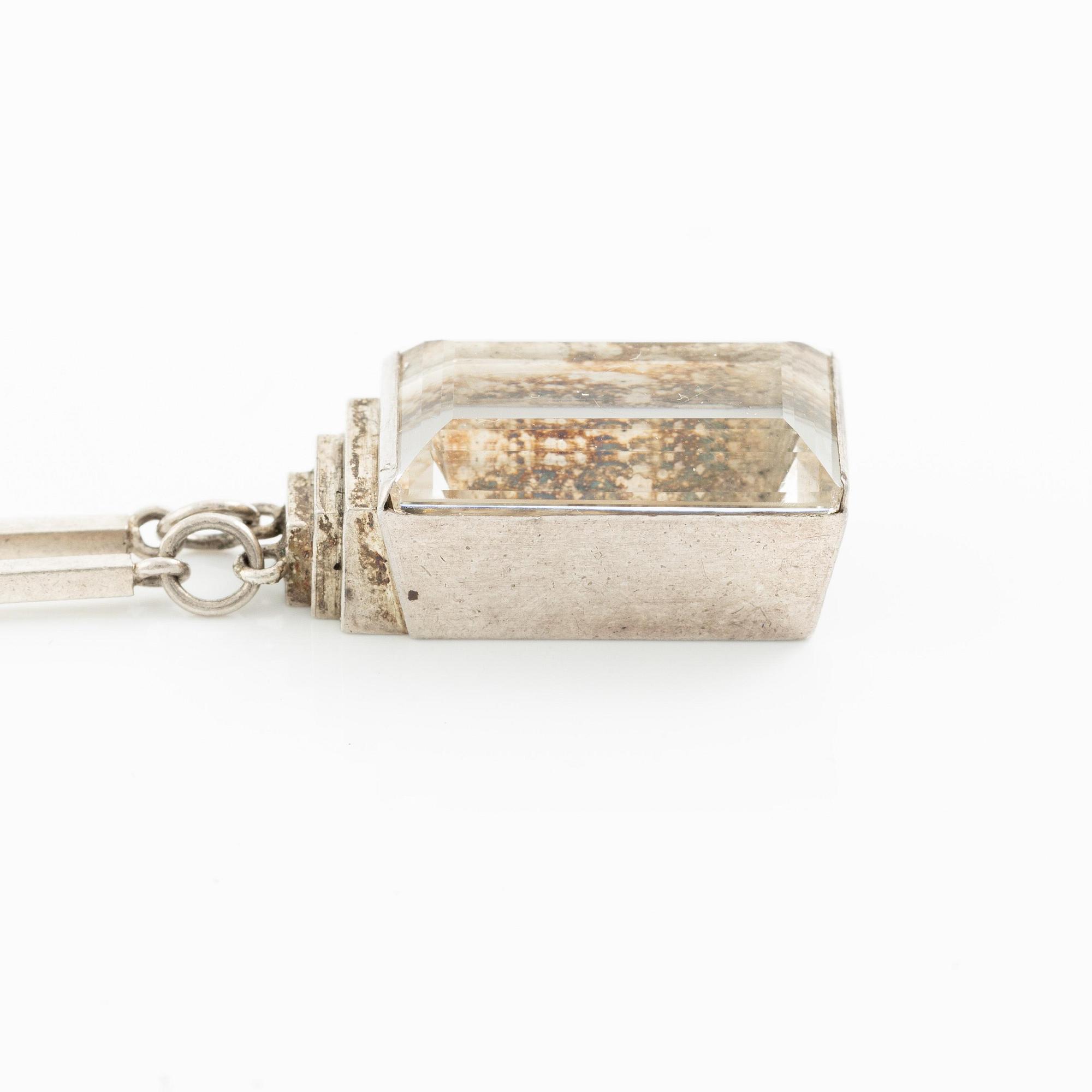 Wiwen Nilsson, a pendant, sterling silver with faceted rock crystal, Lund 1943.