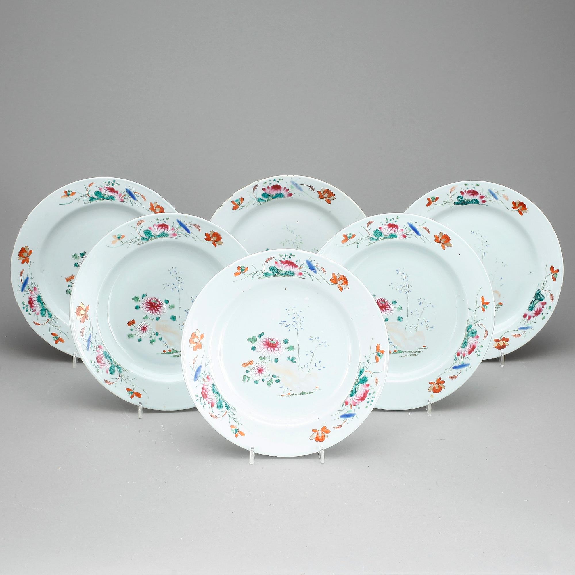 TALLRIKAR, 6 st, porslin, Kina, Qing dynastin, Qianlong (1736-95).