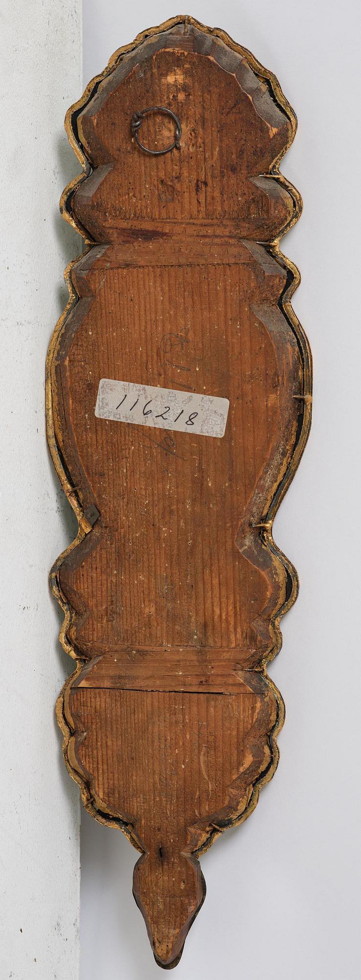 A pair of Swedish late Baroque one-branch girandole mirrors, mid 18th century.